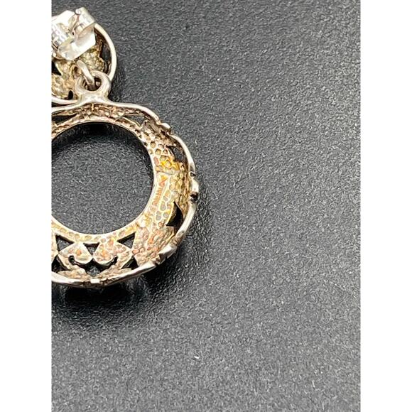 Vintage Sterling Silver 925 Pierced Post Hoops Cut Out Scroll Work Earrings - Picture 4 of 8